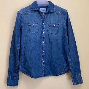 American Eagle | Ombré Blue Denim Pearl Snap Studded Shoulders Western Shirt S